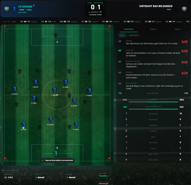 Kickerscup: Neues Livespiel bringt TV-Feeling in den Fußballmanager.