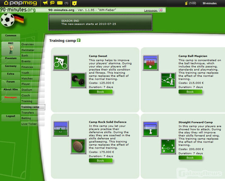 Screenshot 90-minutes Online Fussballmanager