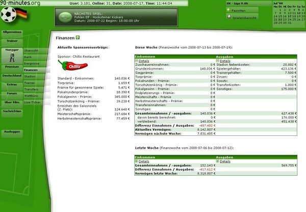 Screenshot 90-minutes Online Fussballmanager
