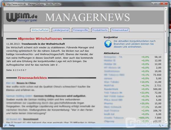 Screenshot WSIM.de Managergame