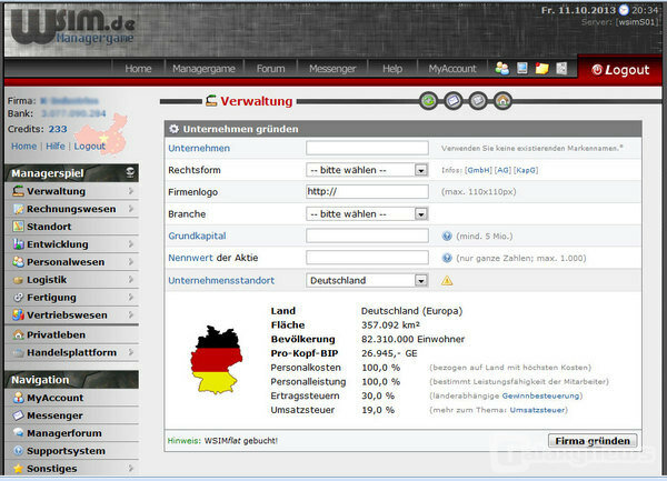Screenshot WSIM.de Managergame