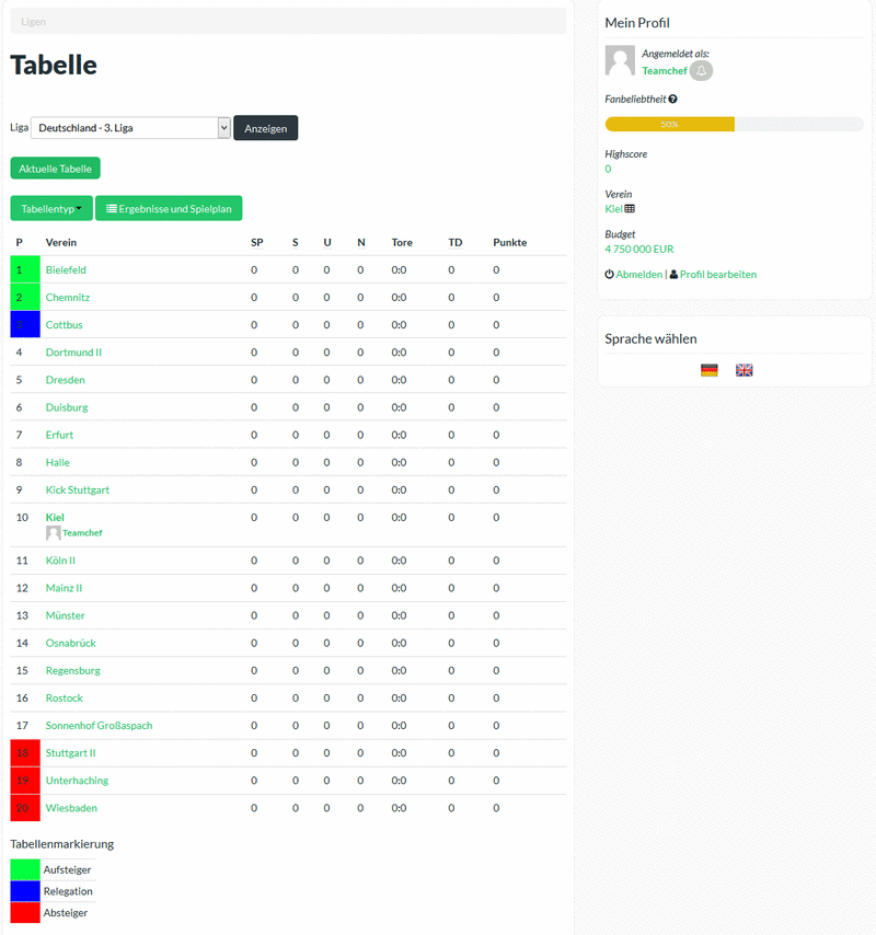 Screenshot OnlineFussball.club Manager