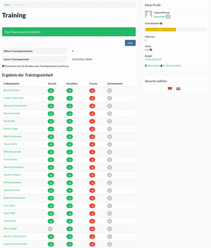 Screenshot OnlineFussball.club Manager