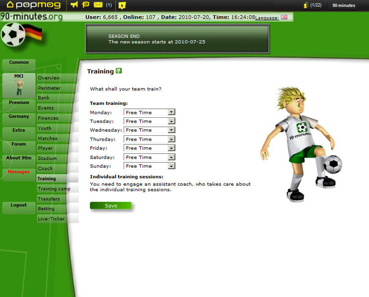 Screenshot 90-minutes Online Fussballmanager