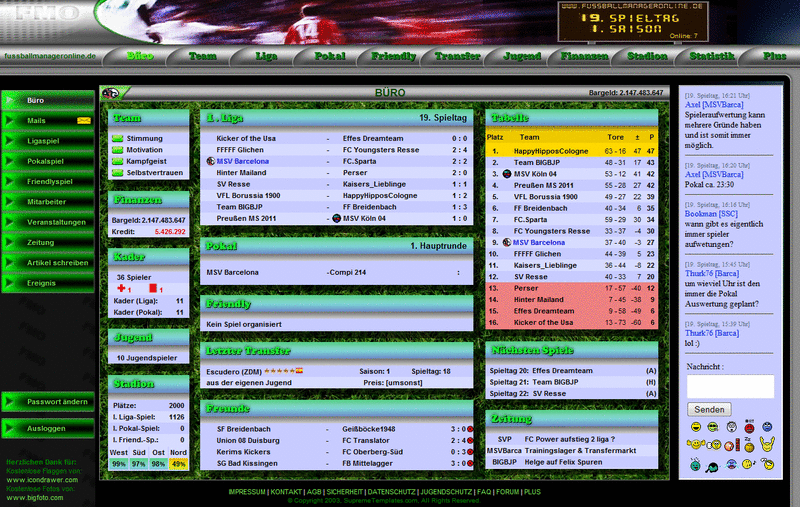 Screenshot FMO-Online Fussball Manager