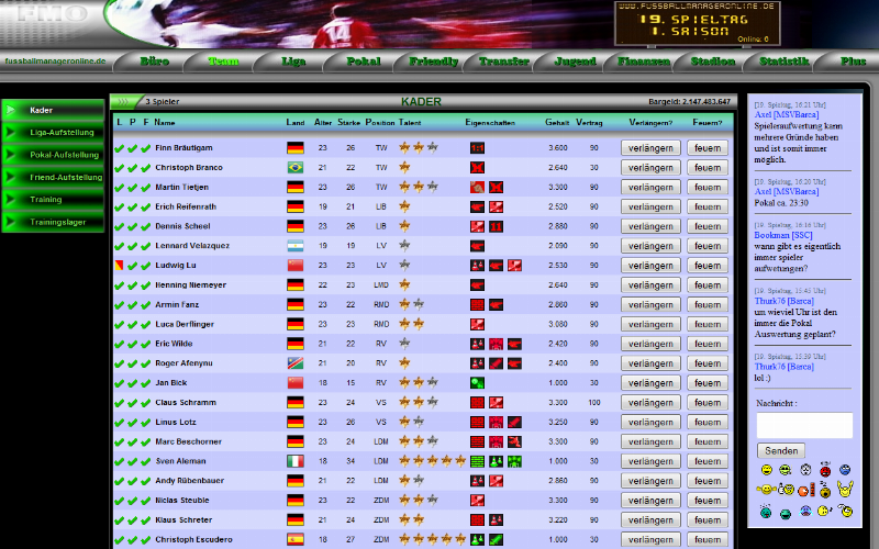 Screenshot FMO-Online Fussball Manager