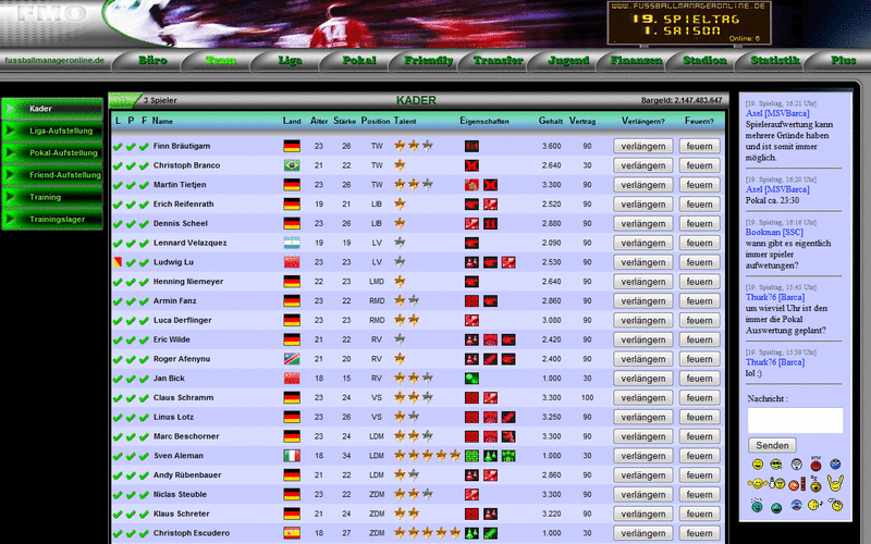 Screenshot FMO-Online Fussball Manager