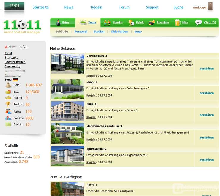 Screenshot 11x11 Online Football Manager