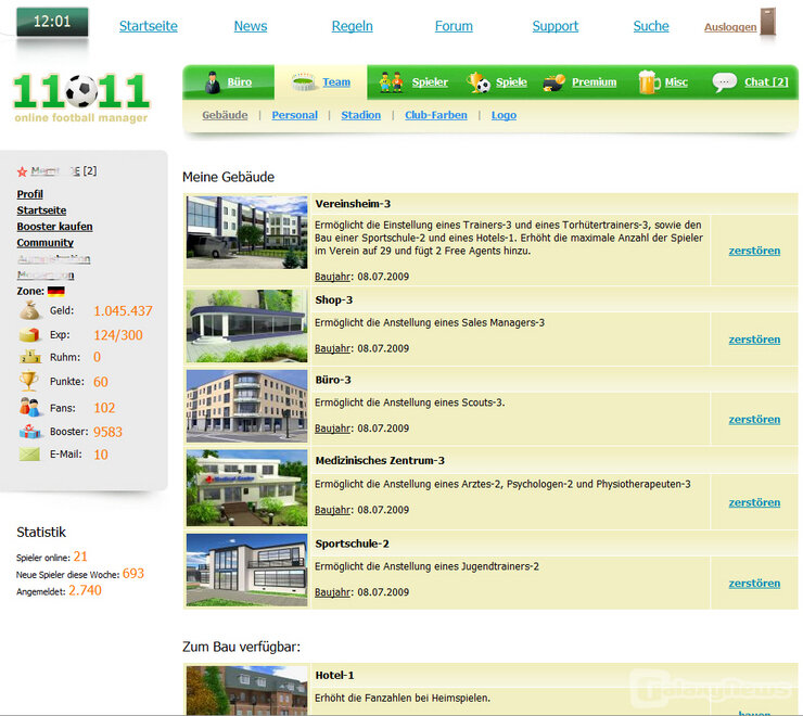 Screenshot 11x11 Online Football Manager