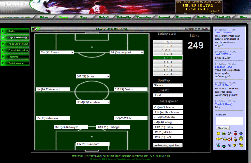 Screenshot FMO-Online Fussball Manager