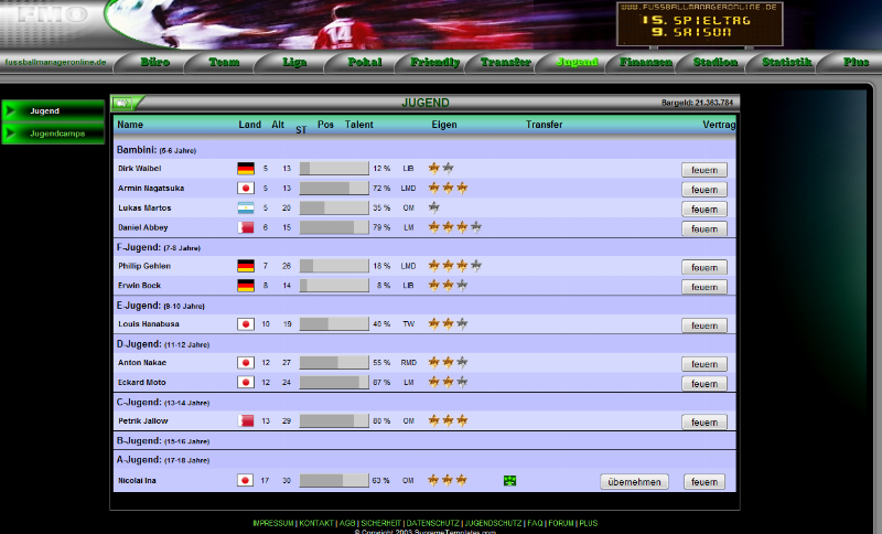 Screenshot FMO-Online Fussball Manager