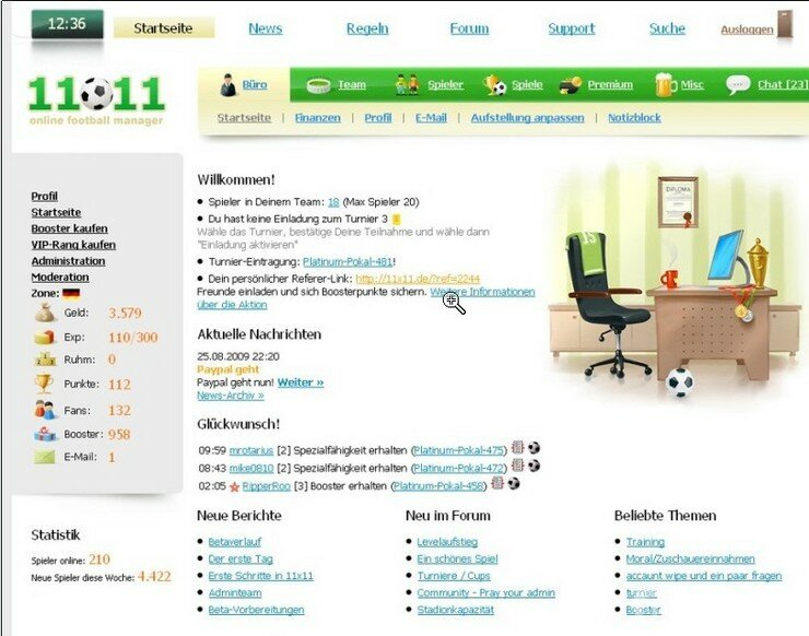 Screenshot 11x11 Online Football Manager