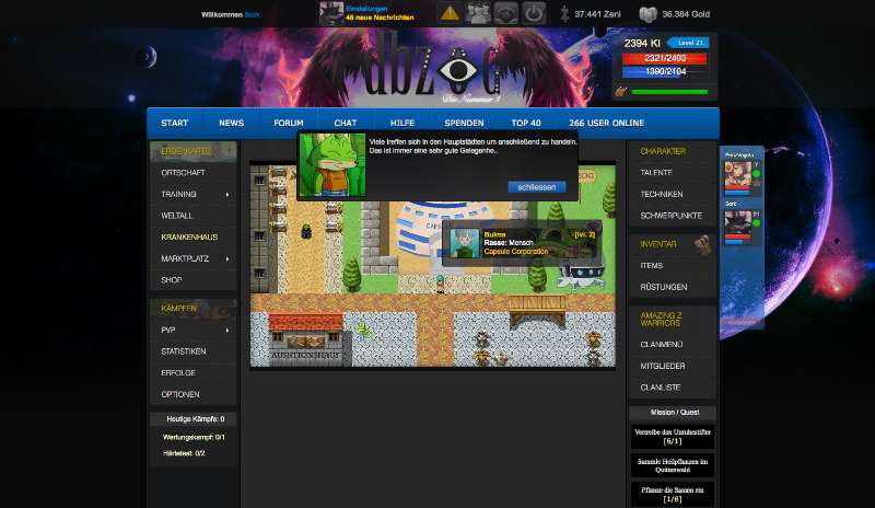 Screenshot DBZOG - Das einzigartige Onlinespiel