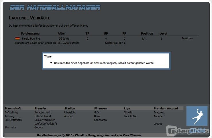 Screenshot Der Handball Manager