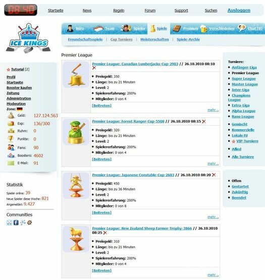 Screenshot Ice Kings Online Eishockey Manager