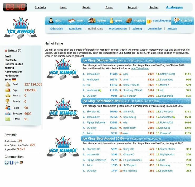 Screenshot Ice Kings Online Eishockey Manager