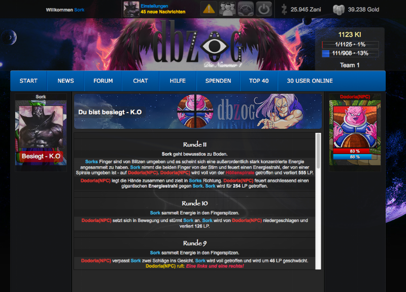 Screenshot DBZOG - Das einzigartige Onlinespiel