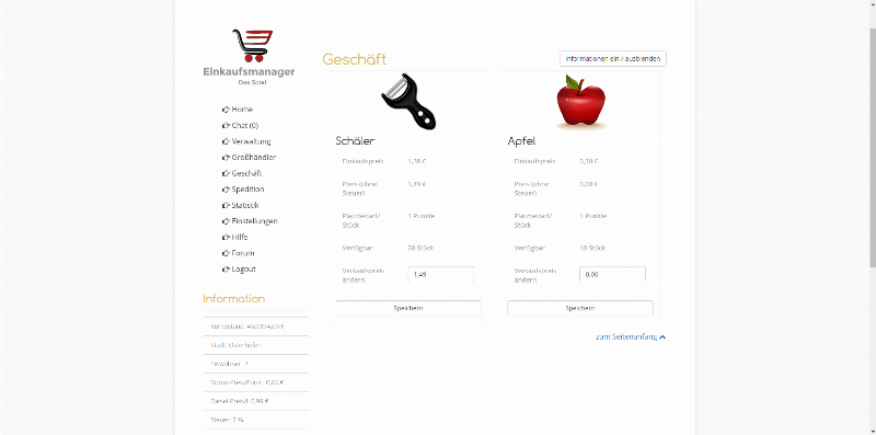 Screenshot Einkaufsmanager