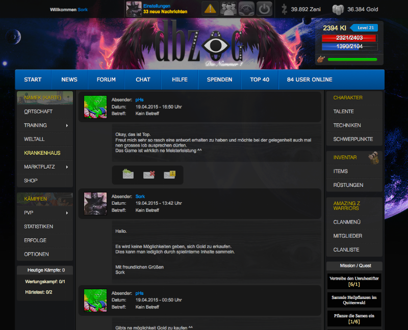 Screenshot DBZOG - Das einzigartige Onlinespiel