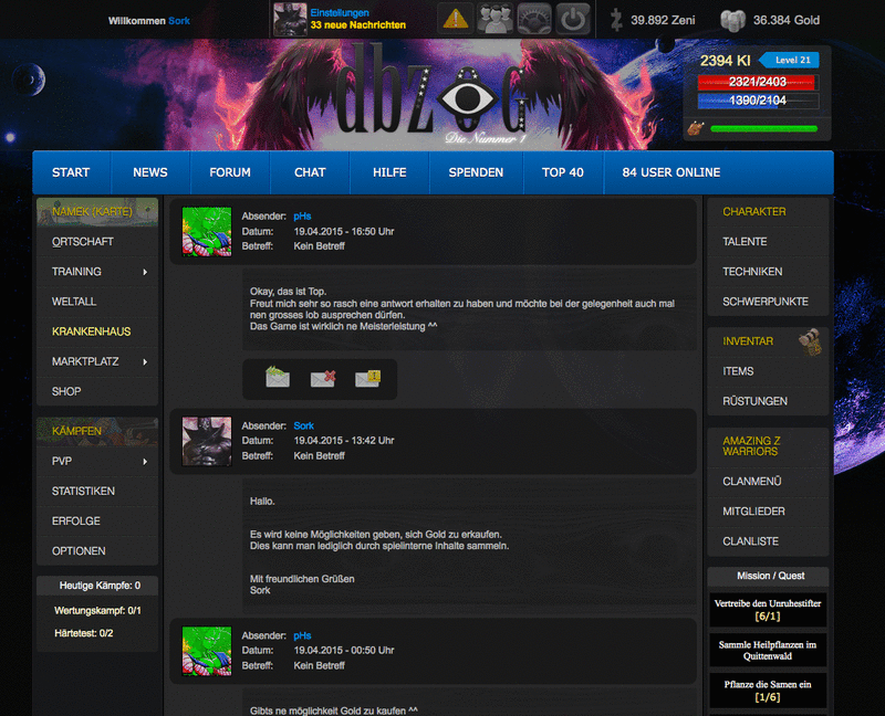 Screenshot DBZOG - Das einzigartige Onlinespiel