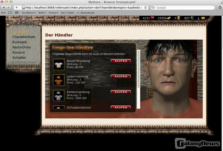 Screenshot Mythana das Browser Rollenspiel