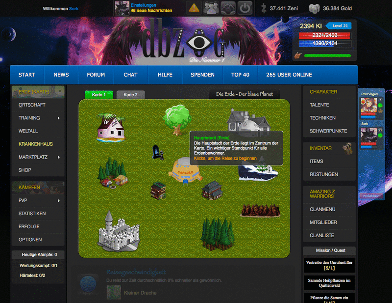 Screenshot DBZOG - Das einzigartige Onlinespiel