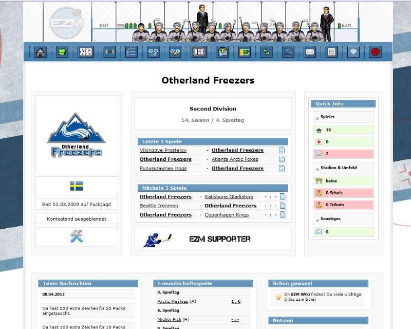 Screenshot Eiszeit-Manager