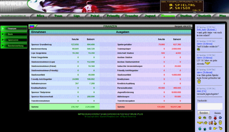 Screenshot FMO-Online Fussball Manager