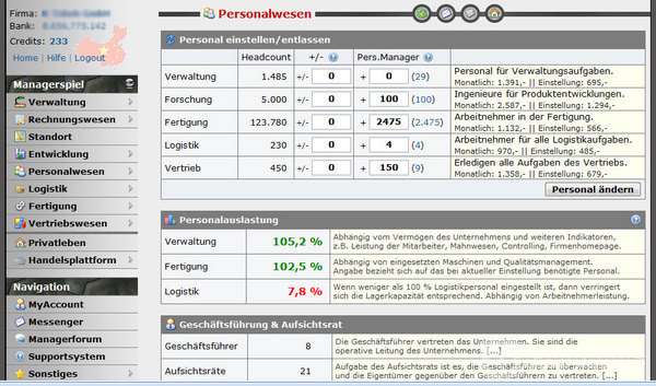 Screenshot WSIM.de Managergame