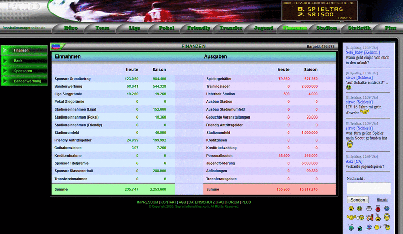 Screenshot FMO-Online Fussball Manager