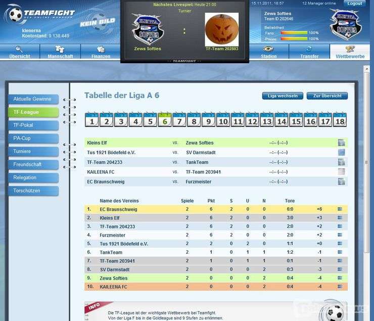 Screenshot Teamfight - Fussball online