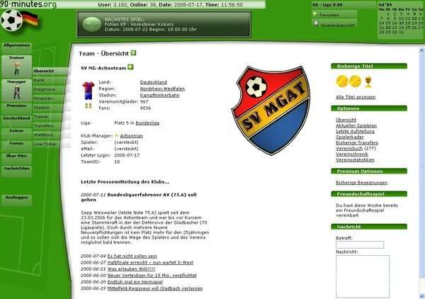 Screenshot 90-minutes Online Fussballmanager