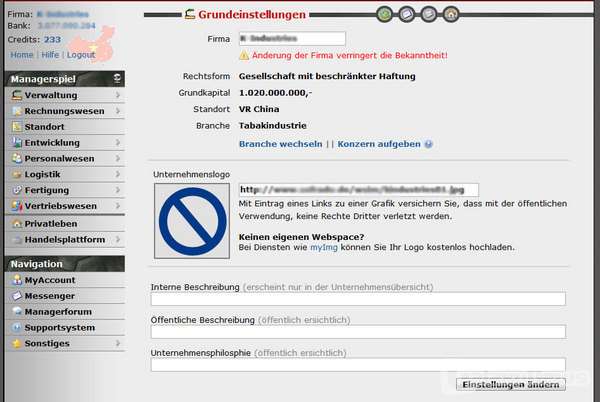 Screenshot WSIM.de Managergame