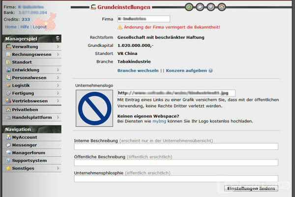 Screenshot WSIM.de Managergame