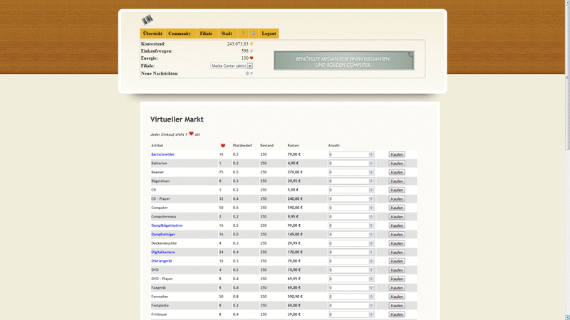 Screenshot Einkaufsmanager