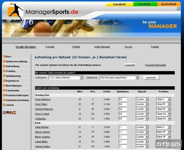 Screenshot managersports.de - Basketball, Handball, Fußball