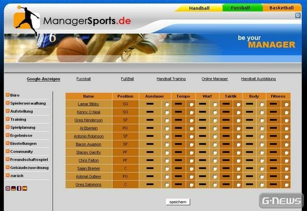 Screenshot managersports.de - Basketball, Handball, Fußball