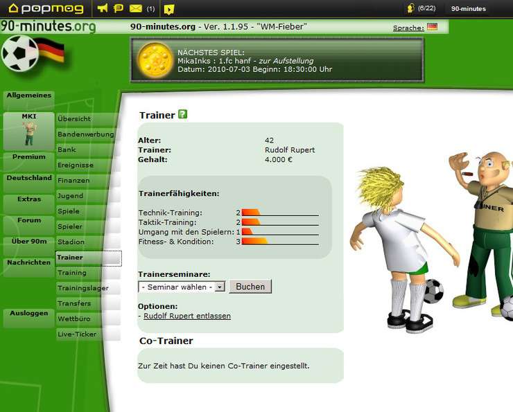 Screenshot 90-minutes Online Fussballmanager