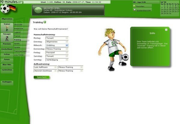 Screenshot 90-minutes Online Fussballmanager