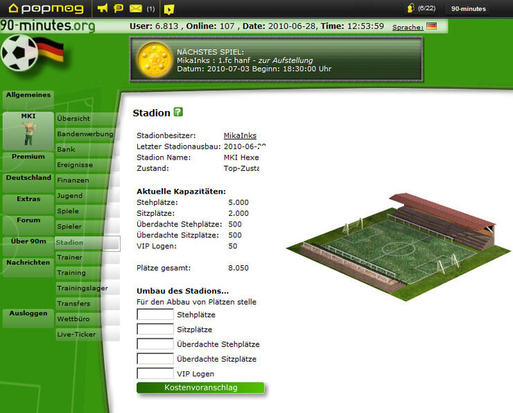 Screenshot 90-minutes Online Fussballmanager