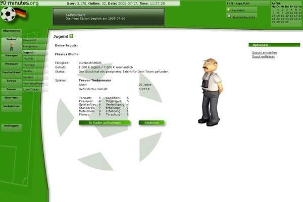 Screenshot 90-minutes Online Fussballmanager